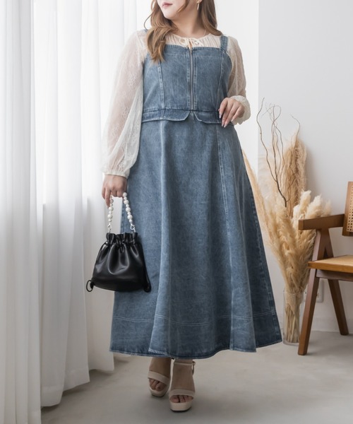 CLETTE(クレット)の「ケミカルデニムジップワンピース(ワンピース・レディース・ブルー/ブラック・LL/3L/4L)」の2枚目の写真