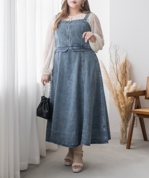 CLETTE(クレット)の「ケミカルデニムジップワンピース(ワンピース・レディース・ブルー/ブラック・LL/3L/4L)」の8枚目の写真