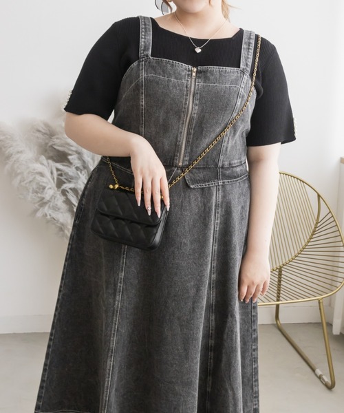 CLETTE(クレット)の「ケミカルデニムジップワンピース(ワンピース・レディース・ブルー/ブラック・LL/3L/4L)」の6枚目の写真