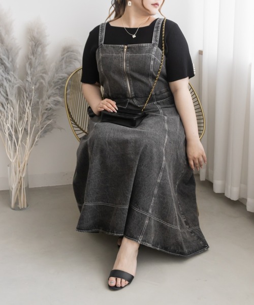 CLETTE(クレット)の「ケミカルデニムジップワンピース(ワンピース・レディース・ブルー/ブラック・LL/3L/4L)」の5枚目の写真