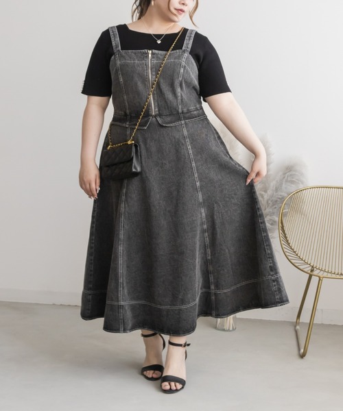 CLETTE(クレット)の「ケミカルデニムジップワンピース(ワンピース・レディース・ブルー/ブラック・LL/3L/4L)」の3枚目の写真