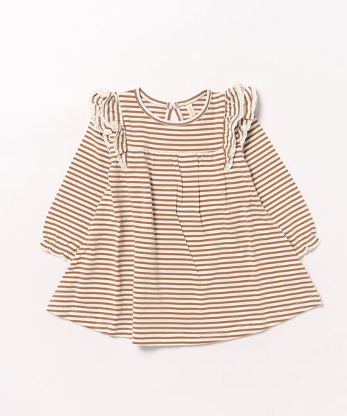 【セール】◆Quincy Mae◆LONGSLEEVE FLUTTER DRESS | WALNUT STRIPE（その他ベビー用品）｜Quincy Mae（クインシーメイ） 4,645円
