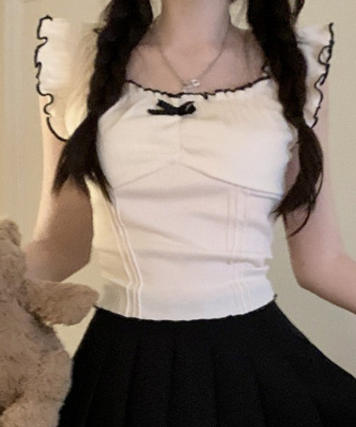 tops】Vネック胸元リボントップス2色 KR6403 | BeautyYouStyle