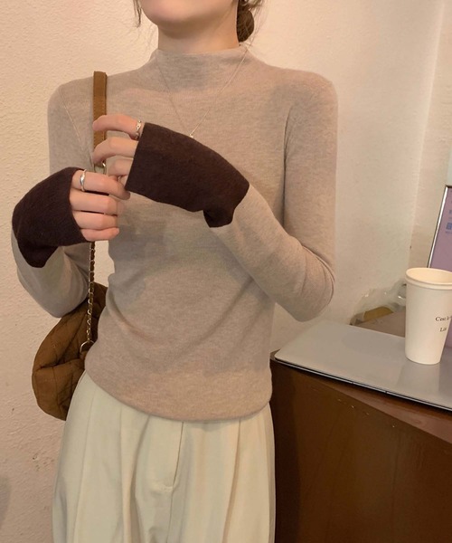 Girly Doll(ガーリードール)の「ボトルネックバイカラー袖ニット(ニット/セーター・レディース・ブラック/ベージュ・F)」の15枚目の写真