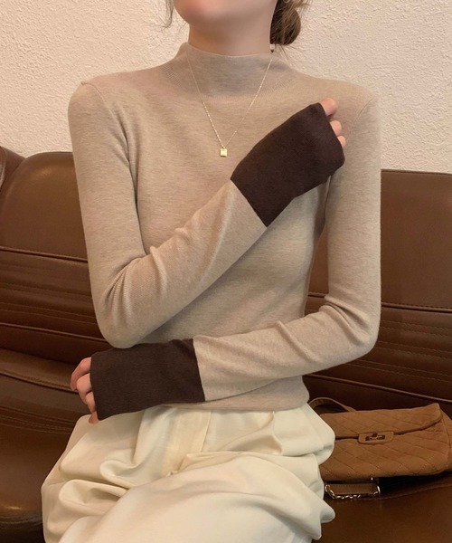 Girly Doll(ガーリードール)の「ボトルネックバイカラー袖ニット(ニット/セーター・レディース・ブラック/ベージュ・F)」の18枚目の写真