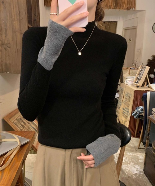Girly Doll(ガーリードール)の「ボトルネックバイカラー袖ニット(ニット/セーター・レディース・ブラック/ベージュ・F)」の9枚目の写真