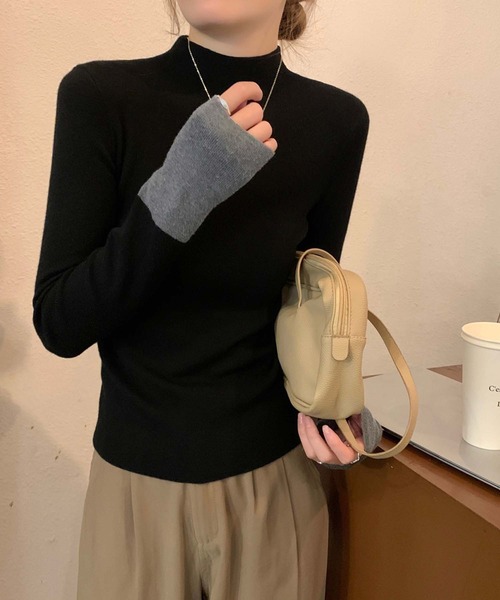 Girly Doll(ガーリードール)の「ボトルネックバイカラー袖ニット(ニット/セーター・レディース・ブラック/ベージュ・F)」の11枚目の写真