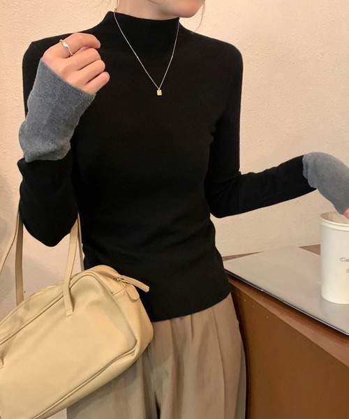 Girly Doll(ガーリードール)の「ボトルネックバイカラー袖ニット(ニット/セーター・レディース・ブラック/ベージュ・F)」の12枚目の写真