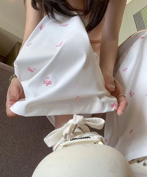 gossip!ロサンゼルス(ゴシップロサンゼルス)の「リボンプリントパンツ(スラックス・レディース・ホワイト・S/M/L)」の5枚目の写真