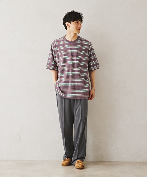 JOURNAL STANDARD relume（ジャーナルスタンダード　レリューム）の「Relume Jeans ジャガード ボーダーTシャツ（Tシャツ/カットソー・メンズ・モスグリーン/パープル/カーキ・MEDIUM/LARGE）」の6枚目の写真