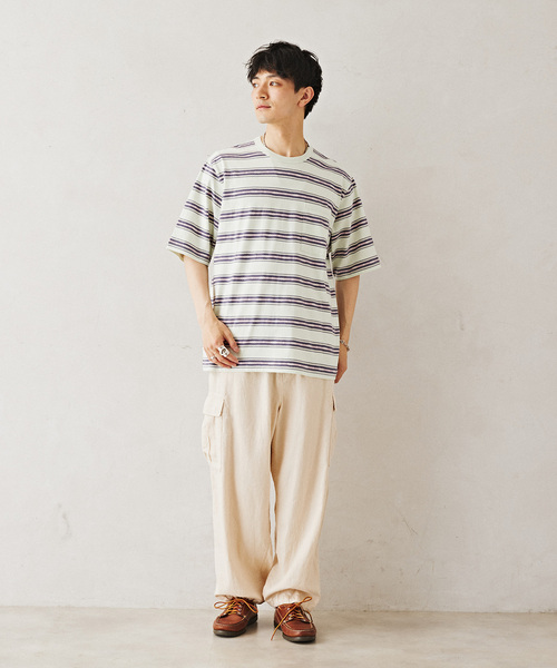 JOURNAL STANDARD relume（ジャーナルスタンダード　レリューム）の「Relume Jeans ジャガード ボーダーTシャツ（Tシャツ/カットソー・メンズ・モスグリーン/パープル/カーキ・MEDIUM/LARGE）」の7枚目の写真