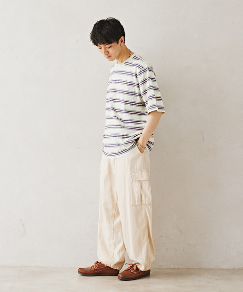 JOURNAL STANDARD relume（ジャーナルスタンダード　レリューム）の「Relume Jeans ジャガード ボーダーTシャツ（Tシャツ/カットソー・メンズ・モスグリーン/パープル/カーキ・MEDIUM/LARGE）」の8枚目の写真