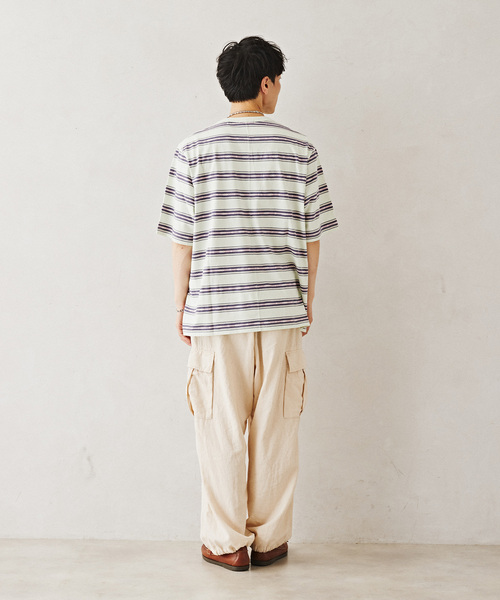 JOURNAL STANDARD relume（ジャーナルスタンダード　レリューム）の「Relume Jeans ジャガード ボーダーTシャツ（Tシャツ/カットソー・メンズ・モスグリーン/パープル/カーキ・MEDIUM/LARGE）」の9枚目の写真