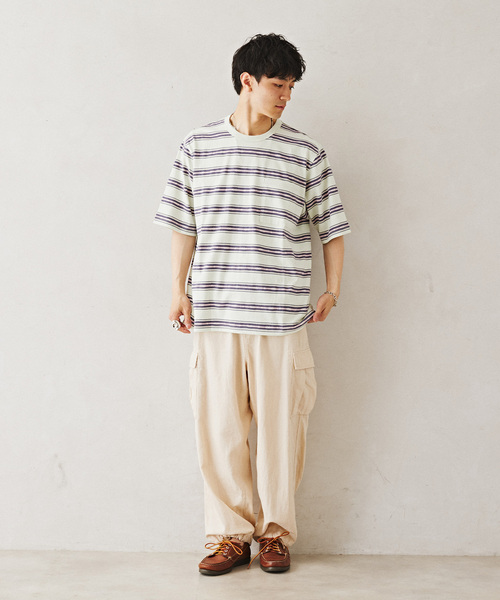 JOURNAL STANDARD relume（ジャーナルスタンダード　レリューム）の「Relume Jeans ジャガード ボーダーTシャツ（Tシャツ/カットソー・メンズ・モスグリーン/パープル/カーキ・MEDIUM/LARGE）」の10枚目の写真