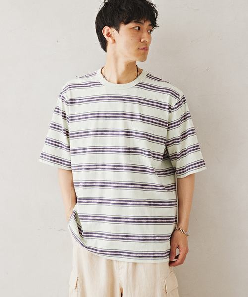 JOURNAL STANDARD relume（ジャーナルスタンダード　レリューム）の「Relume Jeans ジャガード ボーダーTシャツ（Tシャツ/カットソー・メンズ・モスグリーン/パープル/カーキ・MEDIUM/LARGE）」の11枚目の写真