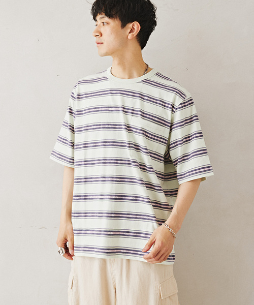 JOURNAL STANDARD relume（ジャーナルスタンダード　レリューム）の「Relume Jeans ジャガード ボーダーTシャツ（Tシャツ/カットソー・メンズ・モスグリーン/パープル/カーキ・MEDIUM/LARGE）」の12枚目の写真