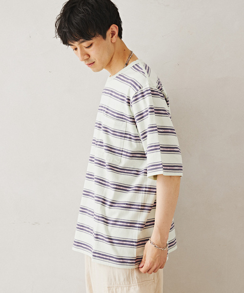 JOURNAL STANDARD relume（ジャーナルスタンダード　レリューム）の「Relume Jeans ジャガード ボーダーTシャツ（Tシャツ/カットソー・メンズ・モスグリーン/パープル/カーキ・MEDIUM/LARGE）」の13枚目の写真