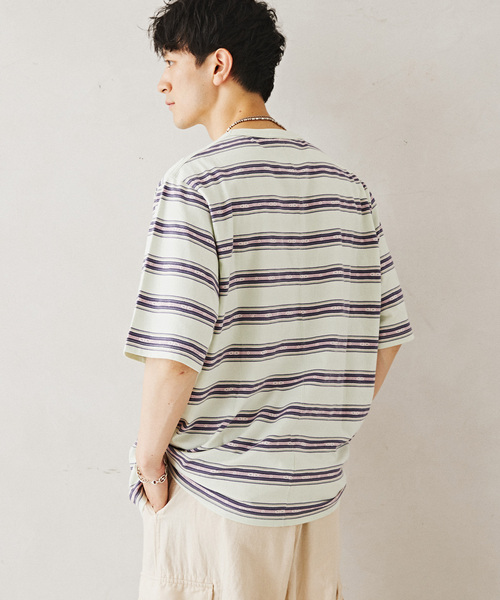 JOURNAL STANDARD relume（ジャーナルスタンダード　レリューム）の「Relume Jeans ジャガード ボーダーTシャツ（Tシャツ/カットソー・メンズ・モスグリーン/パープル/カーキ・MEDIUM/LARGE）」の14枚目の写真