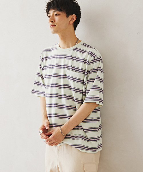 JOURNAL STANDARD relume（ジャーナルスタンダード　レリューム）の「Relume Jeans ジャガード ボーダーTシャツ（Tシャツ/カットソー・メンズ・モスグリーン/パープル/カーキ・MEDIUM/LARGE）」の17枚目の写真