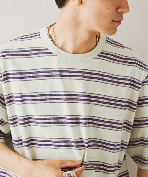 JOURNAL STANDARD relume（ジャーナルスタンダード　レリューム）の「Relume Jeans ジャガード ボーダーTシャツ（Tシャツ/カットソー・メンズ・モスグリーン/パープル/カーキ・MEDIUM/LARGE）」の18枚目の写真