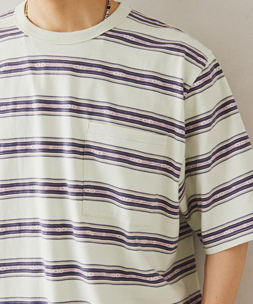 JOURNAL STANDARD relume（ジャーナルスタンダード　レリューム）の「Relume Jeans ジャガード ボーダーTシャツ（Tシャツ/カットソー・メンズ・モスグリーン/パープル/カーキ・MEDIUM/LARGE）」の19枚目の写真