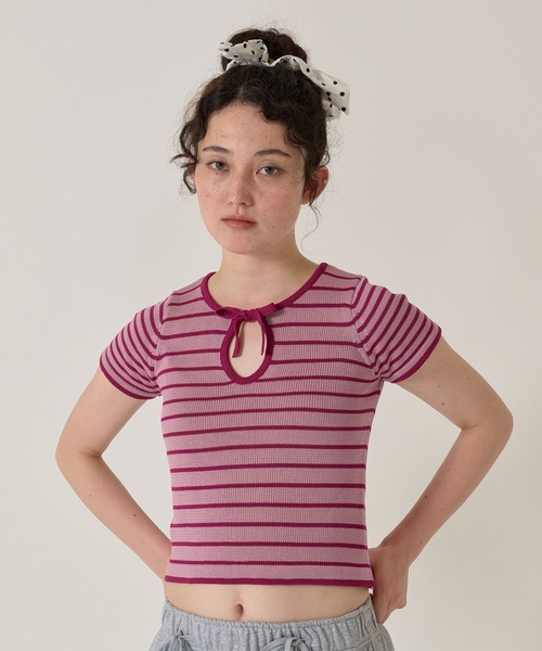 半袖 ボーダーニットプルオーバー TINA：JOJUN（Tシャツ
