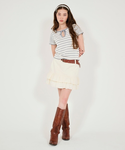 TINA:JOJUN(ティーナジョジュン)の「半袖 ボーダーニットプルオーバー TINA:JOJUN(Tシャツ/カットソー・レディース・ネイビー/ライトグレー/ピンク・M)」の11枚目の写真