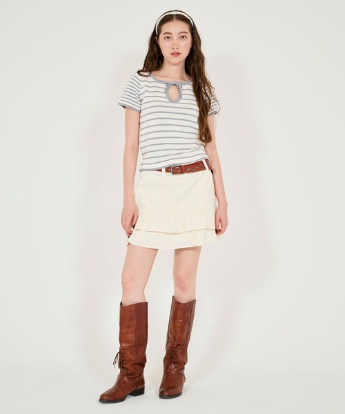 TINA:JOJUN(ティーナジョジュン)の「半袖 ボーダーニットプルオーバー TINA:JOJUN(Tシャツ/カットソー・レディース・ネイビー/ライトグレー/ピンク・M)」の8枚目の写真