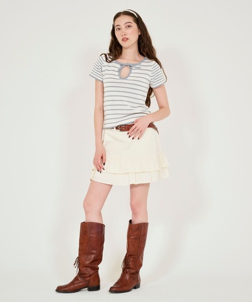 半袖 ボーダーニットプルオーバー TINA：JOJUN（Tシャツ
