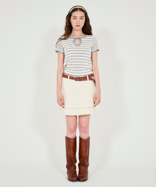 TINA:JOJUN(ティーナジョジュン)の「半袖 ボーダーニットプルオーバー TINA:JOJUN(Tシャツ/カットソー・レディース・ネイビー/ライトグレー/ピンク・M)」の5枚目の写真