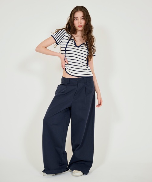 TINA:JOJUN(ティーナジョジュン)の「半袖 ボーダーニットプルオーバー TINA:JOJUN(Tシャツ/カットソー・レディース・ネイビー/ライトグレー/ピンク・M)」の19枚目の写真