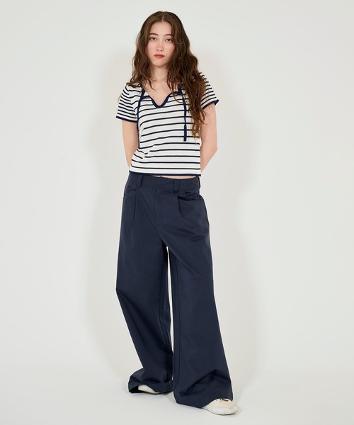 TINA:JOJUN(ティーナジョジュン)の「半袖 ボーダーニットプルオーバー TINA:JOJUN(Tシャツ/カットソー・レディース・ネイビー/ライトグレー/ピンク・M)」の18枚目の写真