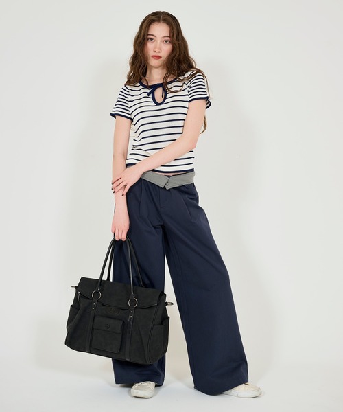 半袖 ボーダーニットプルオーバー TINA：JOJUN（Tシャツ