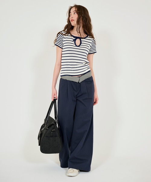 TINA:JOJUN(ティーナジョジュン)の「半袖 ボーダーニットプルオーバー TINA:JOJUN(Tシャツ/カットソー・レディース・ネイビー/ライトグレー/ピンク・M)」の16枚目の写真
