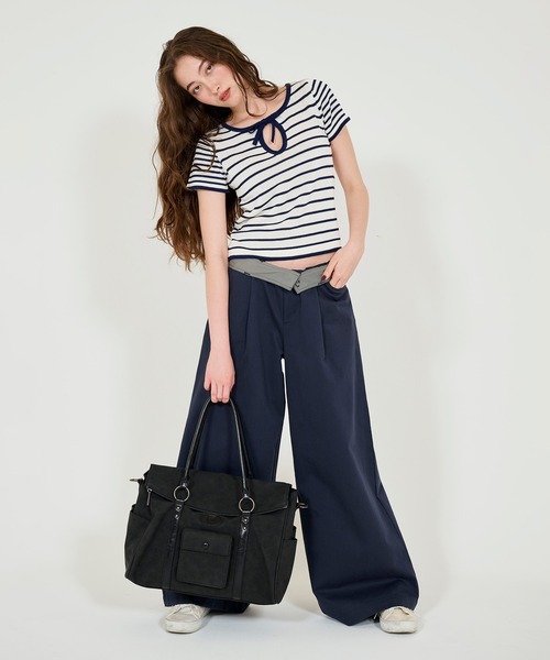 TINA:JOJUN(ティーナジョジュン)の「半袖 ボーダーニットプルオーバー TINA:JOJUN(Tシャツ/カットソー・レディース・ネイビー/ライトグレー/ピンク・M)」の14枚目の写真