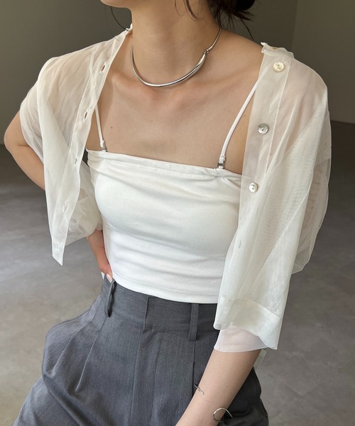 CAPRICIEUX LE'MAGE(カプリシューレマージュ)の「クロップベアキャミソール(キャミソール・レディース・ホワイト/ブラック・36/38)」の7枚目の写真