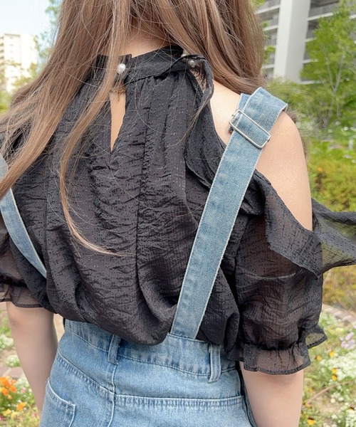 ゴージャスパールネック肩開きセクシーブラウス（シャツ