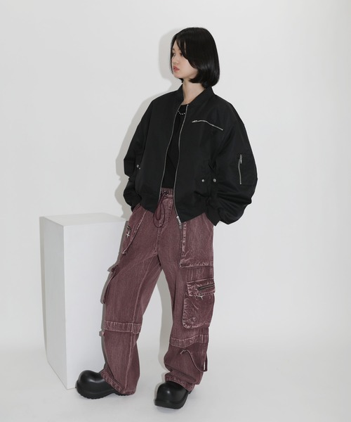 MSG(エムエスジー)の「ケミカルオーバーダイ/ウォッシュ加工スターチャームワイドZIPカーゴデニムパンツ(デニムパンツ・メンズ・ピンク/ブラック・L/M/S/XL)」の20枚目の写真