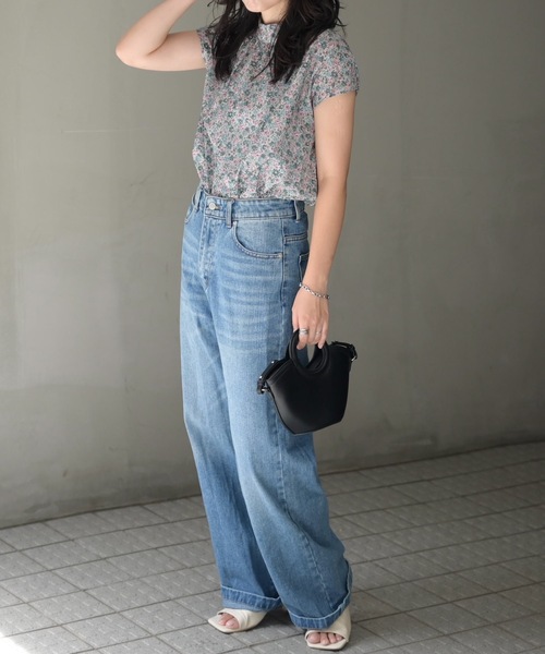 パラスパレス フレンチスリーブ ブラウス マルチカラー バックボタン