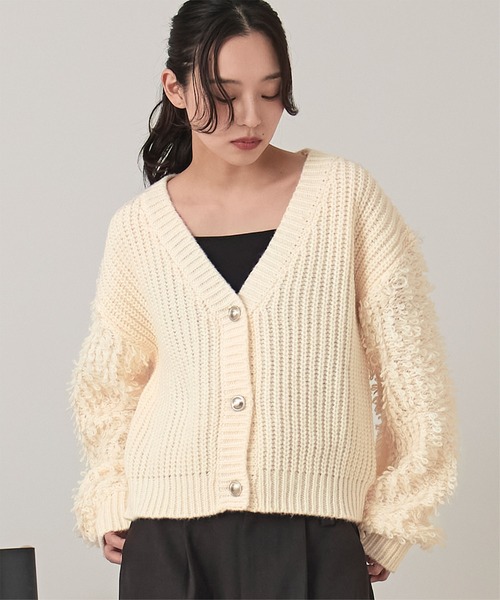 miette(ミエット)の「ループ編みニットカーディガン(カーディガン/ボレロ・レディース・グリーン/ブラック/アイボリー・FREE)」の1枚目の写真