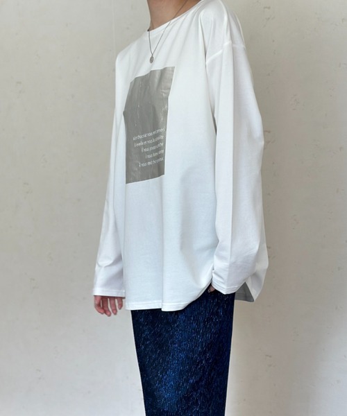 Per sist ence(パーシエンス)の「天竺箔プリントロンT(Tシャツ/カットソー・レディース・チャコールグレー/オフホワイト/ホワイト×グリーン・FREE)」の7枚目の写真