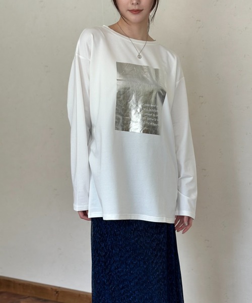 Per sist ence(パーシエンス)の「天竺箔プリントロンT(Tシャツ/カットソー・レディース・チャコールグレー/オフホワイト/ホワイト×グリーン・FREE)」の16枚目の写真