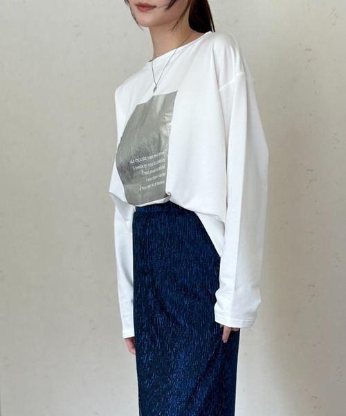 Per sist ence(パーシエンス)の「天竺箔プリントロンT(Tシャツ/カットソー・レディース・チャコールグレー/オフホワイト/ホワイト×グリーン・FREE)」の17枚目の写真