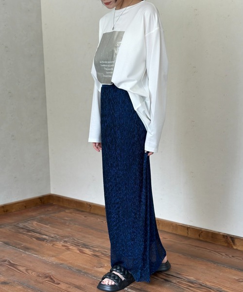 Per sist ence(パーシエンス)の「天竺箔プリントロンT(Tシャツ/カットソー・レディース・チャコールグレー/オフホワイト/ホワイト×グリーン・FREE)」の19枚目の写真