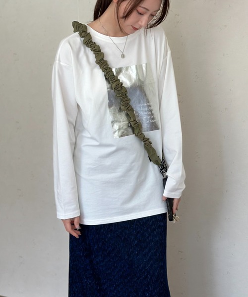 Per sist ence(パーシエンス)の「天竺箔プリントロンT(Tシャツ/カットソー・レディース・チャコールグレー/オフホワイト/ホワイト×グリーン・FREE)」の22枚目の写真