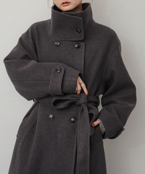 SENSE OF PLACE by URBAN RESEARCH（センスオブプレイスバイアーバンリサーチ）の「スタンドカラーロングコート（その他アウター・レディース・グレー/ブラック/ライトベージュ/ブラウン系その他・SMALL/MEDIUM）」の3枚目の写真