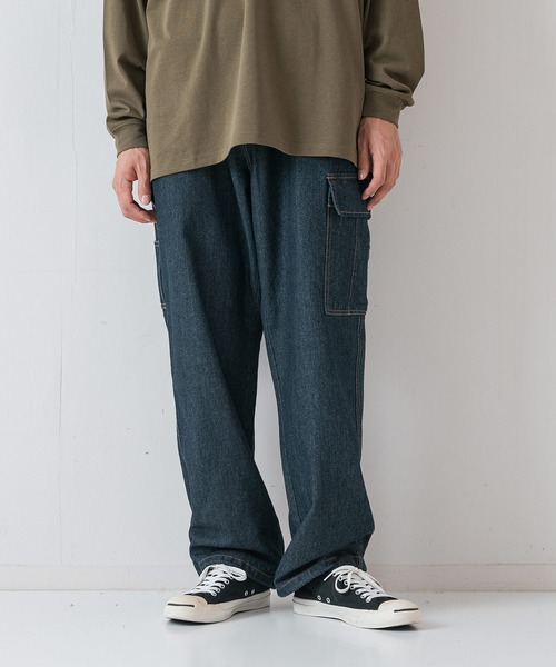 OUTDOOR EXCHANGE(アウトドアエクスチェンジ)の「【OUTDOOR EXCHANGE/アウトドアエクスチェンジ】デニムイージーカーゴパンツ(カーゴパンツ・メンズ・ブラック/サックスブルー/アイボリー/ネイビー・FREE)」の3枚目の写真
