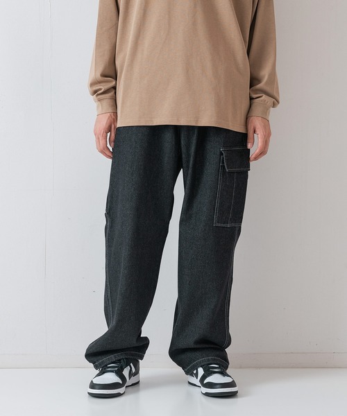 OUTDOOR EXCHANGE(アウトドアエクスチェンジ)の「【OUTDOOR EXCHANGE/アウトドアエクスチェンジ】デニムイージーカーゴパンツ(カーゴパンツ・メンズ・ブラック/サックスブルー/アイボリー/ネイビー・FREE)」の1枚目の写真