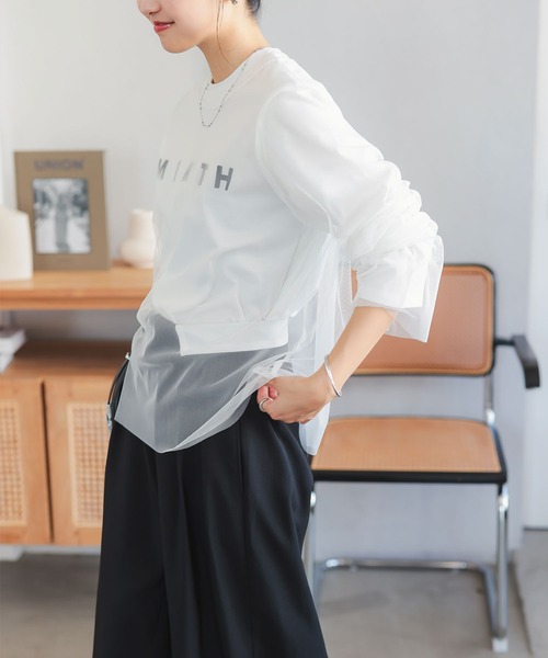 KOBE LETTUCE(コウベレタス)の「プリントロンT×チュールトップスSET(Tシャツ/カットソー・レディース・オフホワイト/ブラック/チャコール・M)」の8枚目の写真
