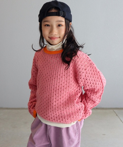 CIAOPANIC TYPY（チャオパニックティピー）の「【KIDS】ハンドライク編み配色ニット（ニット/セーター・キッズ・ピンク/ブルー/ブラック・SMALL/MEDIUM/LARGE/X-LARGE/XX-LARGE）」の3枚目の写真